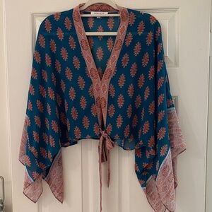 Rose & Olive Teal and Red Floral top